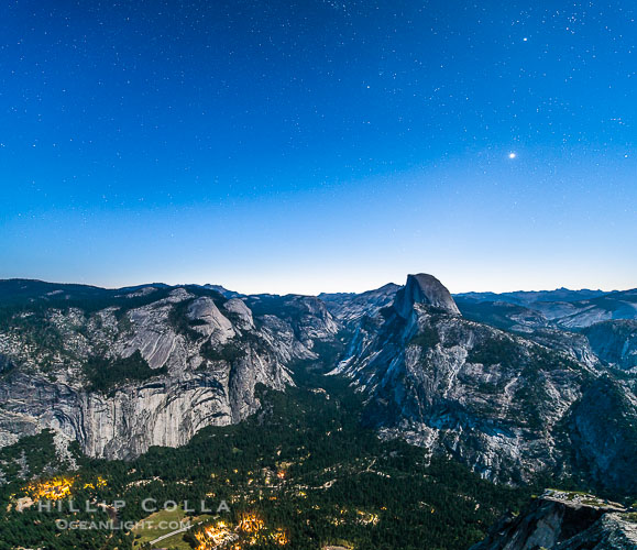 Half Dome and nighttime stars, viewed from Glacier Point, Yosemite National Park, California