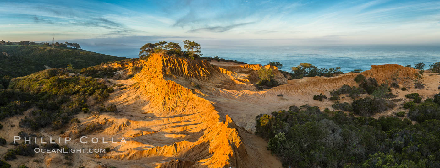Broken Hill and view to La Jolla, panoramic photograph, from Torrey Pines State Reserve, sunrise. San Diego, California, USA, natural history stock photograph, photo id 28397