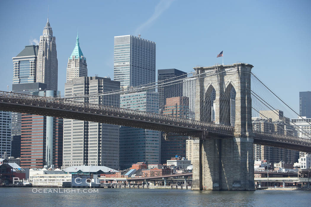 Lower Manhattan and Brooklyn Bridge, viewed from the East River. New York City, USA, natural history stock photograph, photo id 11118