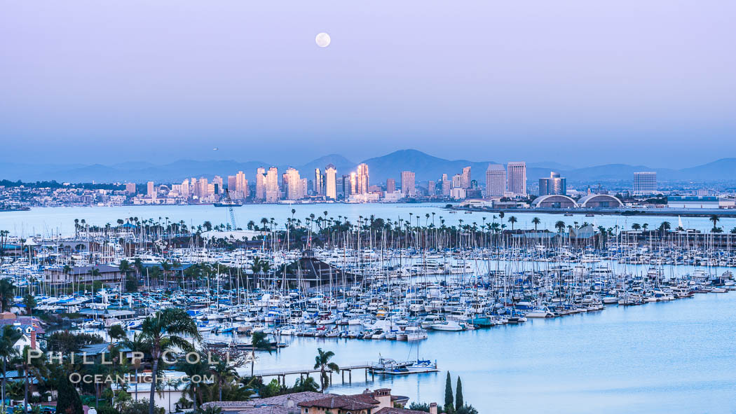 Full Moon over San Diego City Skyline, viewed from Point Loma. California, USA, natural history stock photograph, photo id 29118