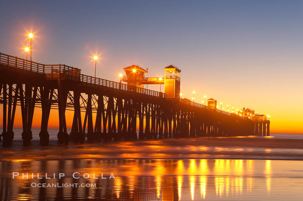 Oceanside Pier at dusk, sunset, night.  Oceanside. California, USA, natural history stock photograph, photo id 14628