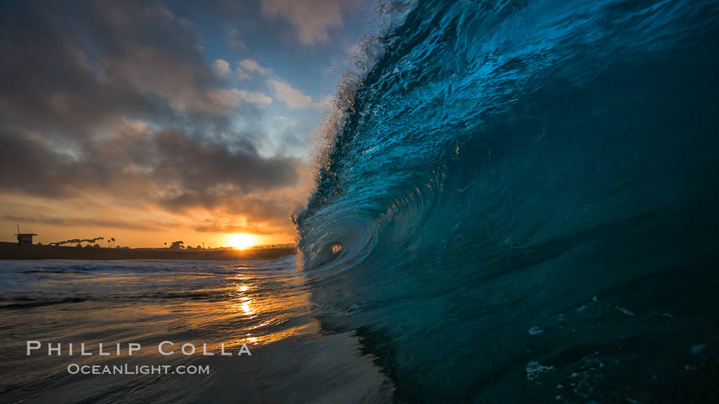 Sunrise breaking wave, dawn surf. California, USA, natural history stock photograph, photo id 27993