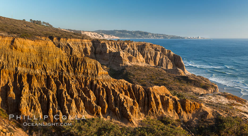 Torrey Pines Cliffs and Pacific Ocean, Razor Point view to La Jolla, San Diego, California. Torrey Pines State Reserve, USA, natural history stock photograph, photo id 28487