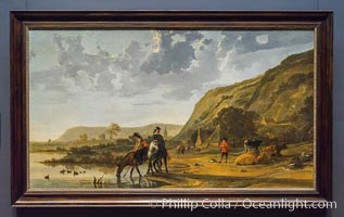 River Landscape with Riders, Aelbert Cuyp, 1653 - 1657. Oil on canvas, h 128cm x w 227.5cm, Rijksmuseum, Amsterdam, Holland, Netherlands