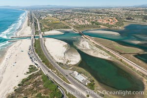 Aerial photo of Batiquitos Lagoon, Carlsbad. The Batiquitos Lagoon is a coastal wetland in southern Carlsbad, California. Part of the lagoon is designated as the Batiquitos Lagoon State Marine Conservation Area, run by the California Department of Fish and Game as a nature reserve