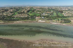 Aerial photo of Batiquitos Lagoon, Carlsbad. The Batiquitos Lagoon is a coastal wetland in southern Carlsbad, California. Part of the lagoon is designated as the Batiquitos Lagoon State Marine Conservation Area, run by the California Department of Fish and Game as a nature reserve