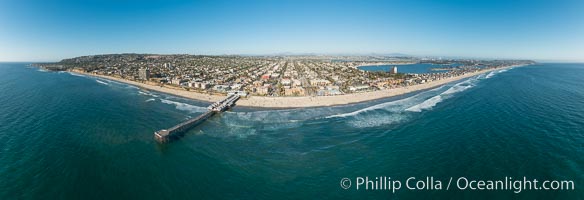 Aerial Panoramic Photo of Crystal Pier and Pacific Beach Coastline, San Diego, California