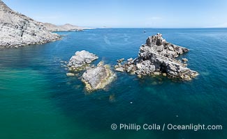 Aerial photo of Islas San Lorenzo in the Sea of Cortez. San Lorenzo Marine Archipelago National Park is a national park of Mexico located on San Lorenzo Island part of an archipelago in the Gulf of California off the eastern coast of Baja California. The San Lorenzo Archipelago is considered one of the most important ecological areas of the Gulf of California. The Island and surrounding areas are part of a rich ecosystem comprised by a grand variety of flora and marine fauna. This area is protected by the Mexican federal government Norma Oficial Mexicana because of its importance as a habitat for several endangered species