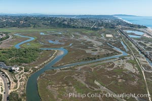 Aerial Photo of San Elijo Lagoon. San Elijo Lagoon Ecological Reserve is one of the largest remaining coastal wetlands in San Diego County, California, on the border of Encinitas, Solana Beach and Rancho Santa Fe