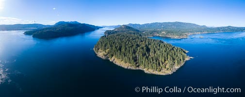 Seymour Narrows, between Vancouver Island and Quadra Island, Seymour Narrows is about 750 meters wide and has currents reaching 15 knots.  Aerial photo