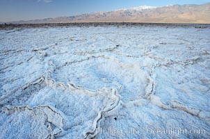 Devils Golf Course. Evaporated salt has formed into gnarled, complex crystalline shapes on the salt pan of Death Valley National Park, one of the largest salt pans in the world.  The shapes are constantly evolving as occasional floods submerge the salt concretions before receding and depositing more salt