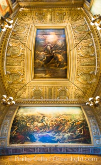 The Battle of the Nile, also known as the Battle of Aboukir Bay, in French as the Bataille d'Aboukir, panaramic photo showing wall and ceiling detail, Chateau de Versailles, Paris, France