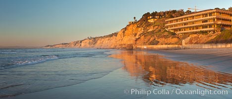 La Jolla Coastline, Hubbs Hall at SIO, Black's Beach, Torrey Pines State Reserve, panorama, sunset, Scripps Institution of Oceanography