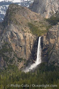 Bridalveil Falls plummets 620 feet (200m).  Yosemite Valley, Yosemite National Park, California