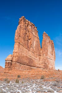 The Organ at Courthouse Towers, narrow sandstone fins towering above the surrounding flatlands, Arches National Park, Utah