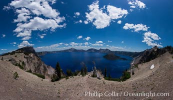 Crater Lake panoramic photograph.  Panorama picture of Crater Lake National Park