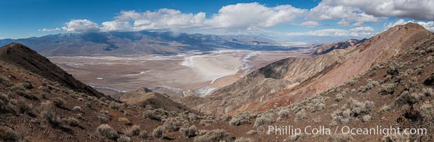 Dante's View, Death Valley National Park. Dante's View is a viewpoint terrace at 1,669 m (5,476 ft) height on the north side of Coffin Peak along the crest of the Black Mountains overlooking Death Valley