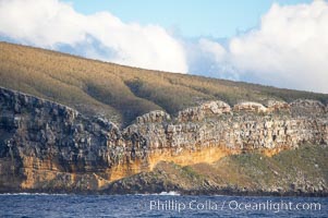 Darwin Island, the northernmost of the Galapagos Islands, hosts sheer seacliffs rising above the ocean that are home to tens of thousands of seabirds