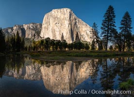 Panorama of El Capitan reflected in Merced River, Yosemite National Park