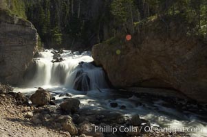 Firehole Falls drops 40 feet in the narrow Firehole Canyon, Yellowstone National Park, Wyoming