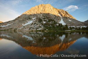 Fletcher Peak (11407') rises above Fletcher Lake (10174'), near Vogelsang High Sierra Camp in Yosemite's high country, Yosemite National Park, California