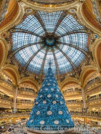 Christmas tree display at les Galeries Lafayette.  The Galeries Lafayette is an upmarket French department store company located on Boulevard Haussmann in the 9th arrondissement of Paris
