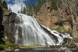 Gibbon Falls drops 80 feet through a deep canyon formed by the Gibbon River. Although visible from the road above, the best vantage point for viewing the falls is by hiking up the river itself, Yellowstone National Park, Wyoming