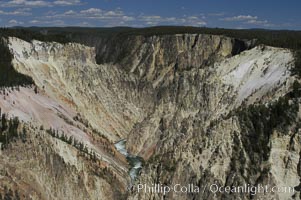 The Yellowstone River flows through the Grand Canyon of the Yellowstone, late afternoon looking east from Inspiration Point, Yellowstone National Park, Wyoming