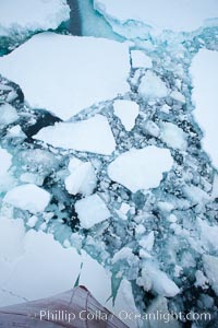 Pack ice and brash ice fills the Weddell Sea, near the Antarctic Peninsula.  This pack ice is a combination of broken pieces of icebergs, sea ice that has formed on the ocean