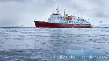 Icebreaker M/V Polar Star, anchored amid pack ice in Cierva Cove