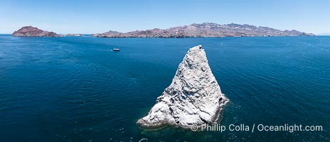 Isla Angel de la Guarda, Aerial Photo, Sea of Cortez, Mexico.  This offshore pinnacle near Isla de la Guarda island offers spectacular underwater scenery along with a slew of nudibranchs. Guardian Angel island is part of the Midriff Islands in Mexico's Sea of Cortez