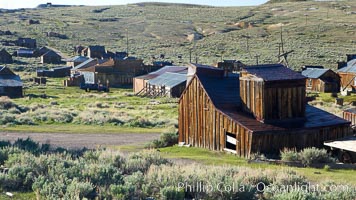 Johl Barn and town of Bodie, viewed from McDonald House on Fuller Street, Bodie State Historical Park, California