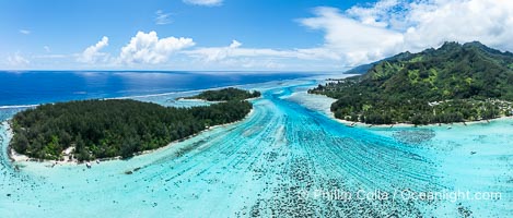 Lagoon Passage between Motu Fareone and Moorea, aerial view, French Polynesia