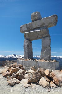 Ilanaaq, the logo of the 2010 Winter Olympics in Vancouver, is formed of stone in the Inukshuk-style of traditional Inuit sculpture.  This one is located on the summit of Whistler Mountain