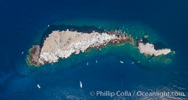 Los Islotes, famous for its friendly colony of California sea lions, part of Archipelago Espiritu Santo, Sea of Cortez, Aerial Photo