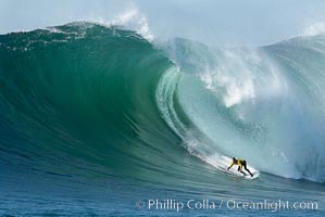 2006 Mavericks surf contest champion Grant Twiggy Baker of South Africa.  Final round, Mavericks surf contest, February 7, 2006, Half Moon Bay, California