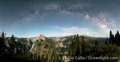 The Milky Way arches over Half Dome, and the Yosemite High Country, Yosemite National Park