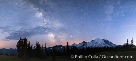 Milky Way and stars at night above Mount Rainier, Sunrise, Mount Rainier National Park, Washington