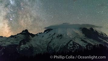 Milky Way and stars at night above Mount Rainier, Sunrise, Mount Rainier National Park, Washington