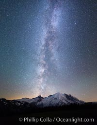 Milky Way and stars at night above Mount Rainier, Sunrise, Mount Rainier National Park, Washington