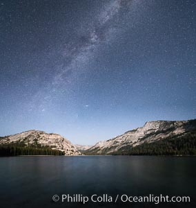 Milky Way over Tenaya Lake, Polly Dome (left), Tenaya Peak (center), Yosemite National Park
