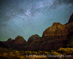 Milky Way over the Watchman, Zion National Park.  The Milky Way galaxy rises in the night sky above the the Watchman