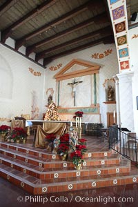 Mission San Luis Obispo del Tolosa, chapel interior.  Established in 1772, Mission San Luis Obispo de Tolosa is a Spanish mission founded by Junipero Serra, first president of the California missions.  It was the fifth in a chain of 21 missions stretching from San Diego to Sonoma.  Built by the Chumash indians living in the area, its combination of belfry and vestibule is unique among California missions.  In 1846 John C. Fremont and his California battalion quartered here while engaged in the war with Mexico
