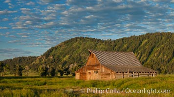 John Moulton barn with Teton Range, on Mormon Row in Grand Teton National Park, Wyoming