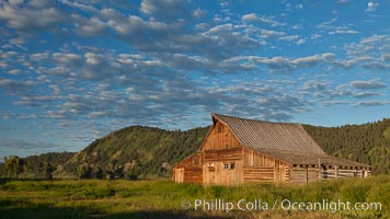 John Moulton barn with Teton Range, on Mormon Row in Grand Teton National Park, Wyoming