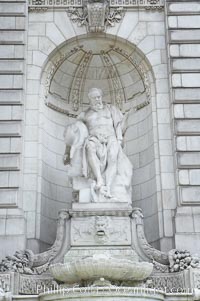Statue at entrance to New York City Public Library, Manhattan