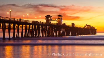 Oceanside California Fishing Pier Lights Dawn Stock Photo