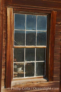 Old window, on barber shop, Bodie State Historical Park, California