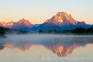 Mount Moran rises above the Snake River at Oxbow Bend, Grand Teton National Park, Wyoming