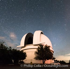 Palomar Observatory at night, under a sky of stars, Palomar Mountain, California